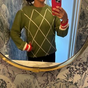 Green Argyle Sweater with pink Accents